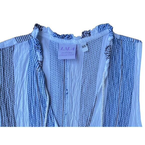 I.M.A Luxury Collection Blue White Striped Tassel Ruffle Dress - Size XS - Picture 3 of 8